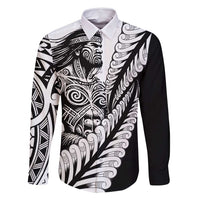 Koru Fern New Zealand Maori Tribal Warrior Family Matching Off Shoulder Short Dress and Hawaiian Shirt LT9 Dad's Shirt - Long Sleeve Black - Polynesian Pride