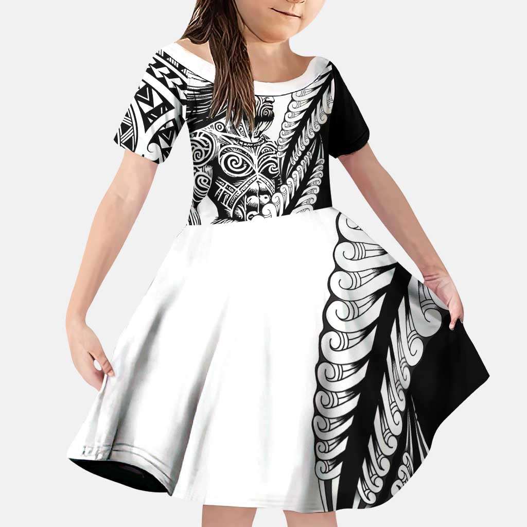 Koru Fern New Zealand Maori Tribal Warrior Family Matching Puletasi and Hawaiian Shirt LT9 Daughter's Dress Black - Polynesian Pride