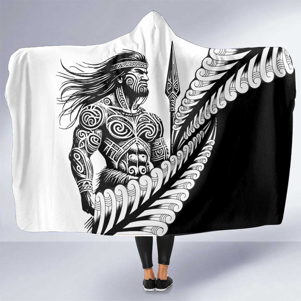 Koru Fern New Zealand Maori Tribal Warrior Hooded Blanket LT9 One Size Black - Polynesian Pride