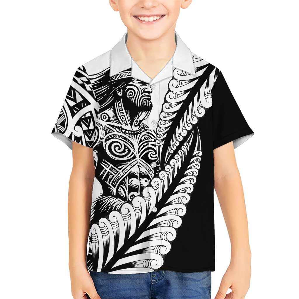 Koru Fern New Zealand Maori Tribal Warrior Kid Hawaiian Shirt LT9 Kid Black - Polynesian Pride