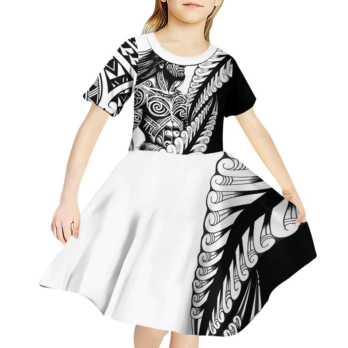 Koru Fern New Zealand Maori Tribal Warrior Kid Short Sleeve Dress LT9 - Polynesian Pride