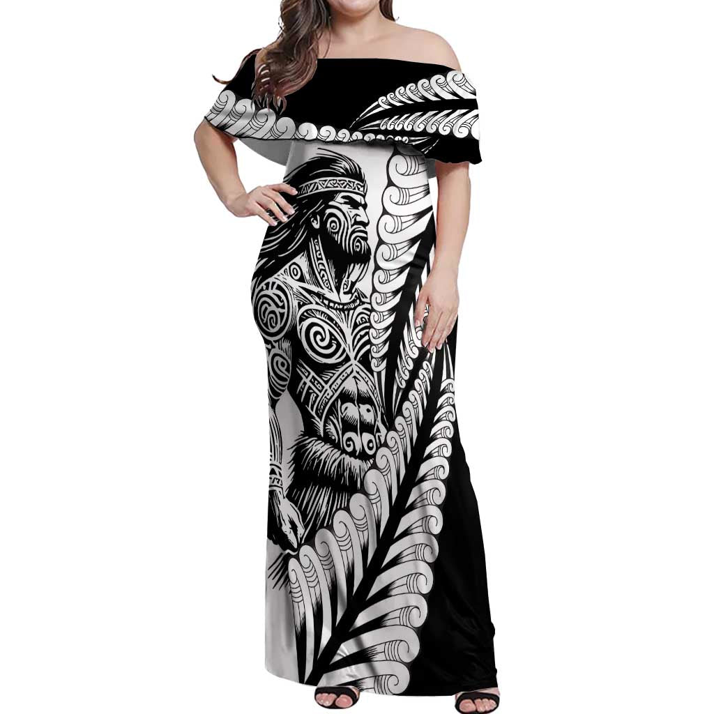Koru Fern New Zealand Maori Tribal Warrior Off Shoulder Maxi Dress LT9 Women Black - Polynesian Pride