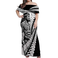 Koru Fern New Zealand Maori Tribal Warrior Off Shoulder Maxi Dress LT9 Women Black - Polynesian Pride
