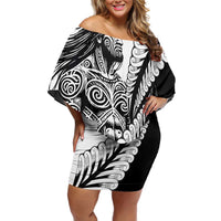 Koru Fern New Zealand Maori Tribal Warrior Off Shoulder Short Dress LT9 Women Black - Polynesian Pride