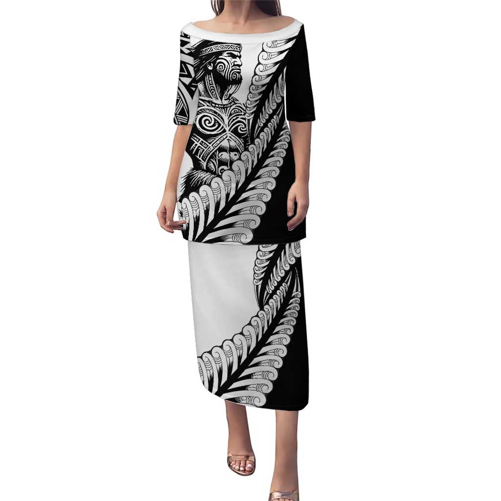 Koru Fern New Zealand Maori Tribal Warrior Puletasi LT9 Long Dress Black - Polynesian Pride