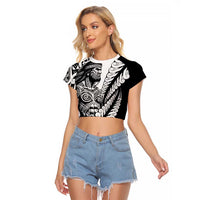 Koru Fern New Zealand Maori Tribal Warrior Raglan Cropped T Shirt LT9 Female Black - Polynesian Pride