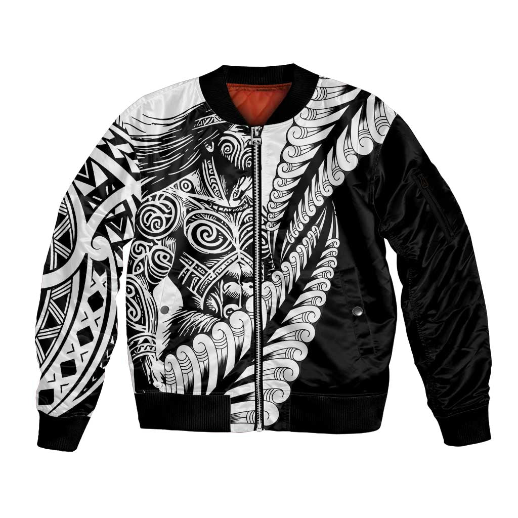 Koru Fern New Zealand Maori Tribal Warrior Sleeve Zip Bomber Jacket LT9 Unisex Black - Polynesian Pride