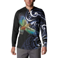 New Zealand Kea Bird Personalised Button Sweatshirt Maori Tribal Koru Art