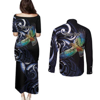 New Zealand Kea Bird Personalised Couples Matching Puletasi and Long Sleeve Button Shirt Maori Tribal Koru Art LT9 - Polynesian Pride