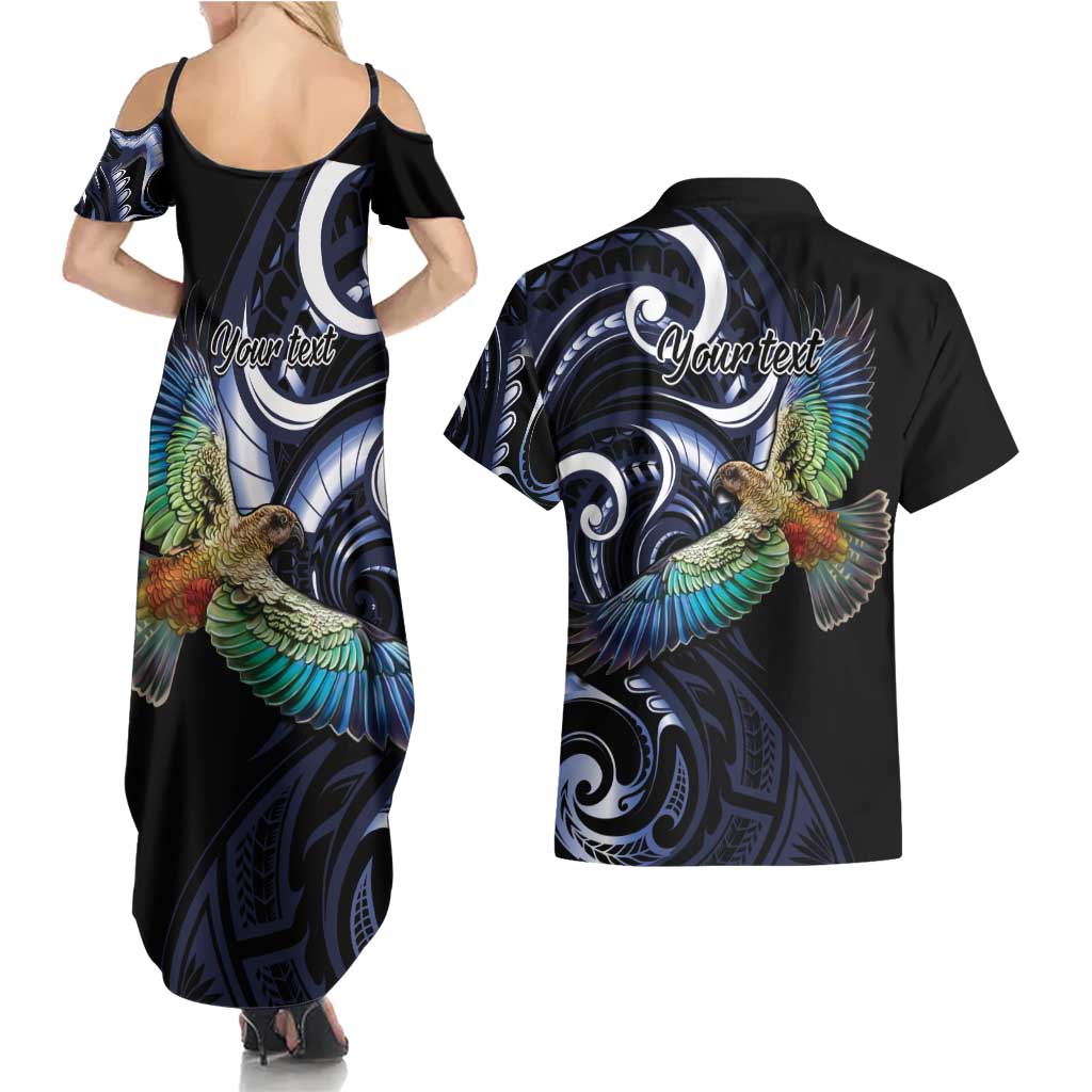 New Zealand Kea Bird Personalised Couples Matching Summer Maxi Dress and Hawaiian Shirt Maori Tribal Koru Art LT9 - Polynesian Pride