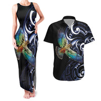 New Zealand Kea Bird Personalised Couples Matching Tank Maxi Dress and Hawaiian Shirt Maori Tribal Koru Art LT9 Blue - Polynesian Pride
