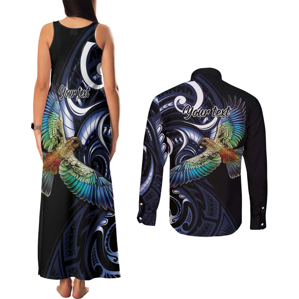 New Zealand Kea Bird Personalised Couples Matching Tank Maxi Dress and Long Sleeve Button Shirt Maori Tribal Koru Art LT9 - Polynesian Pride