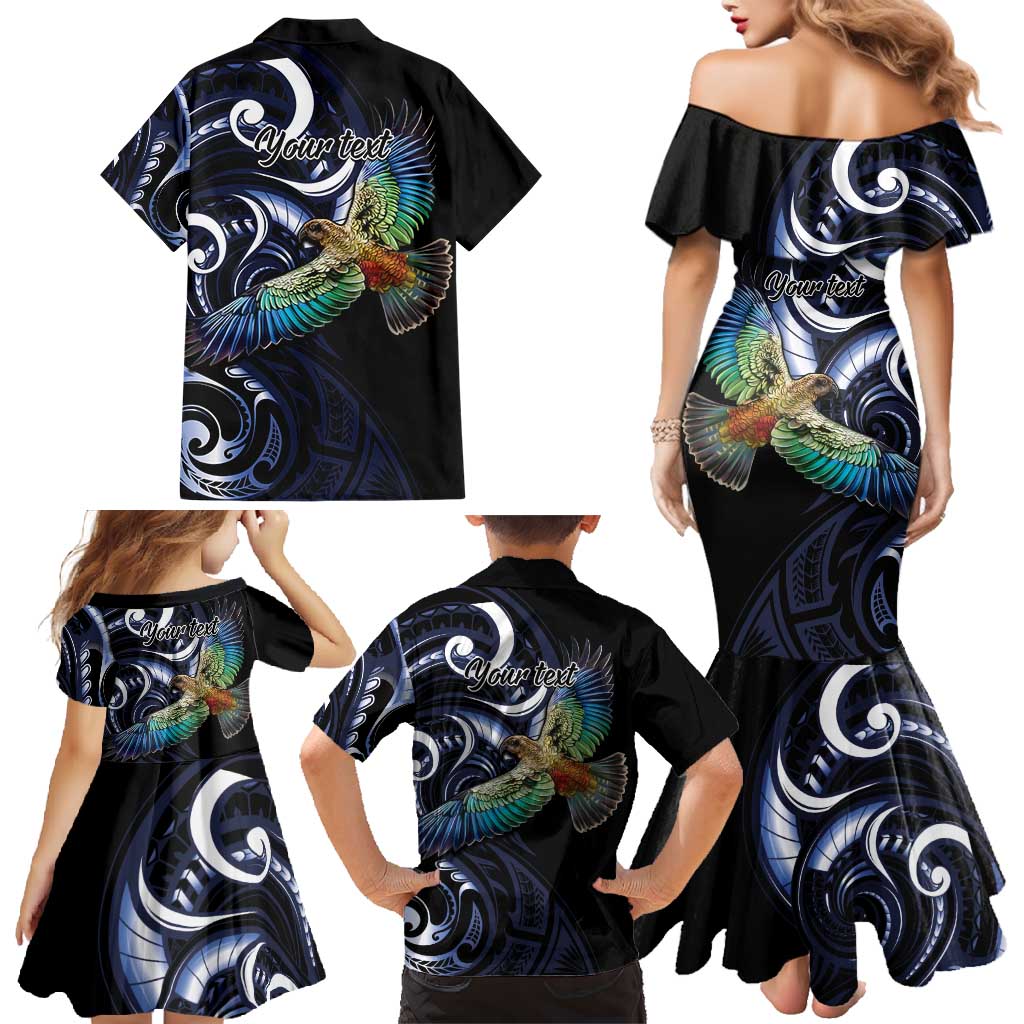 New Zealand Kea Bird Personalised Family Matching Mermaid Dress and Hawaiian Shirt Maori Tribal Koru Art LT9 - Polynesian Pride