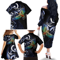 New Zealand Kea Bird Personalised Family Matching Off The Shoulder Long Sleeve Dress and Hawaiian Shirt Maori Tribal Koru Art LT9 - Polynesian Pride