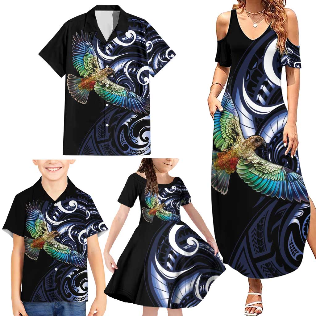 New Zealand Kea Bird Personalised Family Matching Summer Maxi Dress and Hawaiian Shirt Maori Tribal Koru Art LT9 - Polynesian Pride