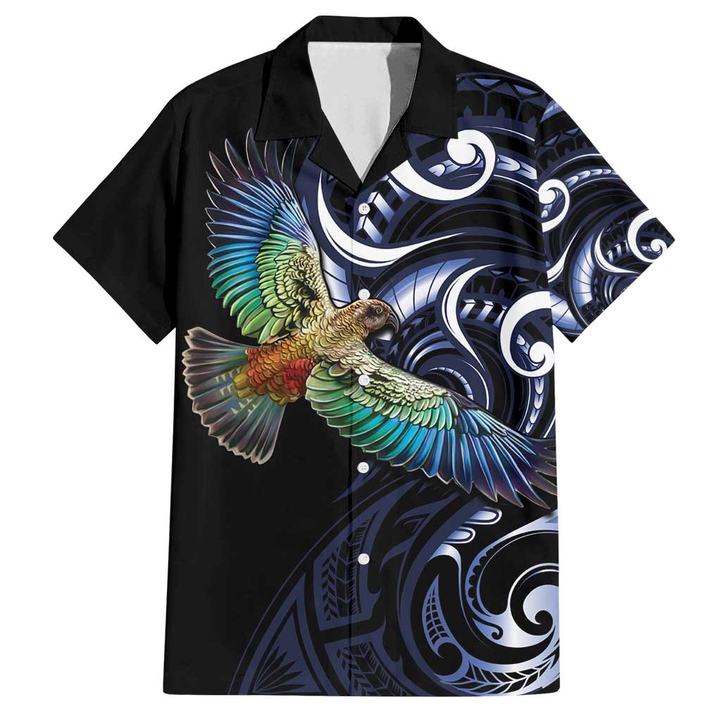 New Zealand Kea Bird Personalised Family Matching Summer Maxi Dress and Hawaiian Shirt Maori Tribal Koru Art LT9 Dad's Shirt - Short Sleeve Blue - Polynesian Pride