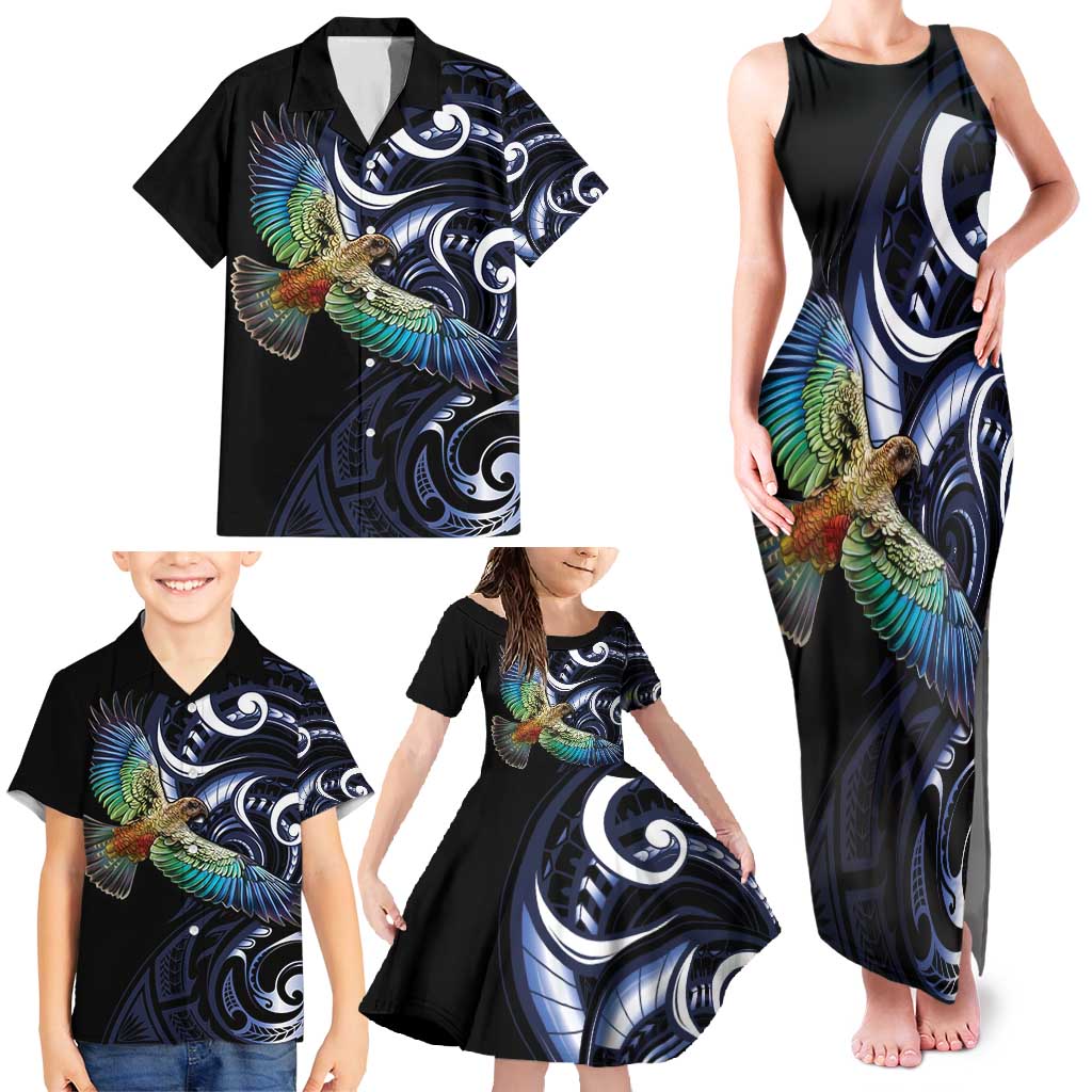 New Zealand Kea Bird Personalised Family Matching Tank Maxi Dress and Hawaiian Shirt Maori Tribal Koru Art LT9 - Polynesian Pride