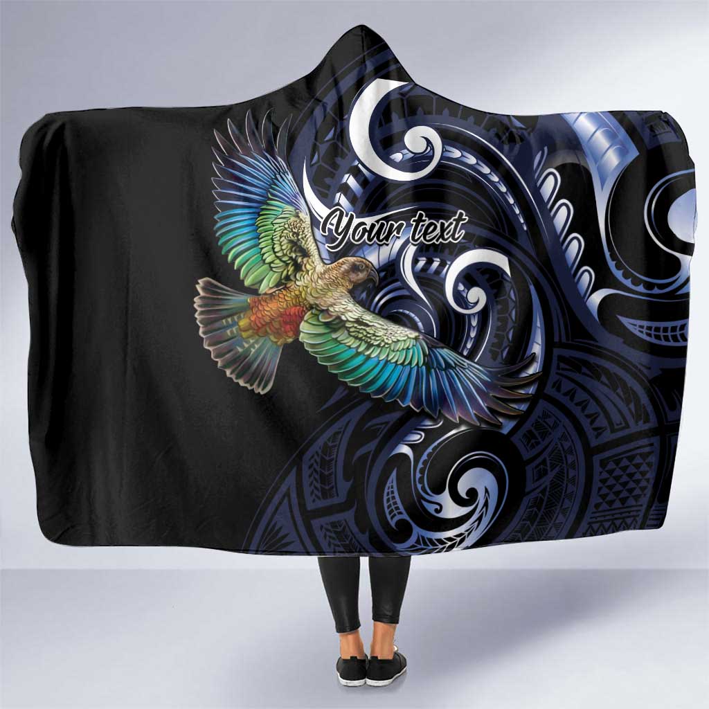 New Zealand Kea Bird Personalised Hooded Blanket Maori Tribal Koru Art LT9 One Size Blue - Polynesian Pride