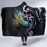 New Zealand Kea Bird Personalised Hooded Blanket Maori Tribal Koru Art LT9 One Size Blue - Polynesian Pride
