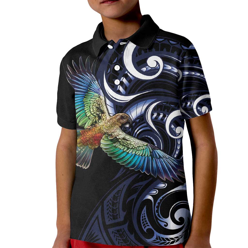 New Zealand Kea Bird Personalised Kid Polo Shirt Maori Tribal Koru Art LT9 Kid Blue - Polynesian Pride