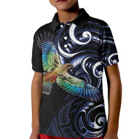 New Zealand Kea Bird Personalised Kid Polo Shirt Maori Tribal Koru Art LT9 Kid Blue - Polynesian Pride