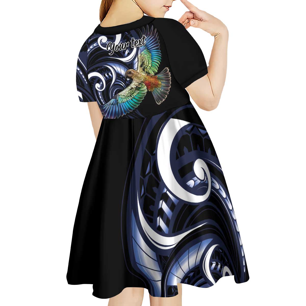 New Zealand Kea Bird Personalised Kid Short Sleeve Dress Maori Tribal Koru Art LT9 - Polynesian Pride