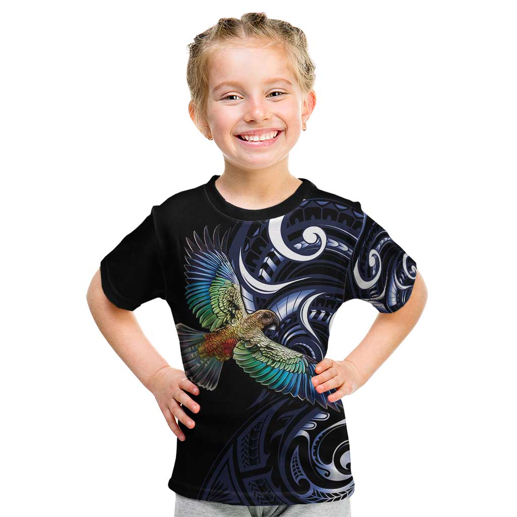 New Zealand Kea Bird Personalised Kid T Shirt Maori Tribal Koru Art LT9 Blue - Polynesian Pride