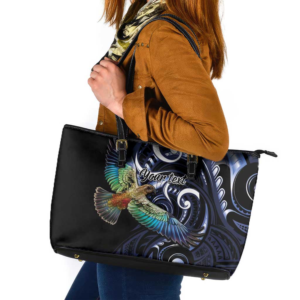New Zealand Kea Bird Personalised Leather Tote Bag Maori Tribal Koru Art LT9 Blue - Polynesian Pride