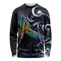 New Zealand Kea Bird Personalised Long Sleeve Shirt Maori Tribal Koru Art LT9 Unisex Blue - Polynesian Pride