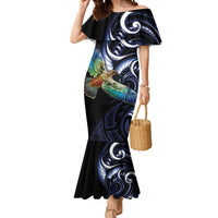 New Zealand Kea Bird Personalised Mermaid Dress Maori Tribal Koru Art LT9 Women Blue - Polynesian Pride