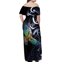 New Zealand Kea Bird Personalised Off Shoulder Maxi Dress Maori Tribal Koru Art LT9 - Polynesian Pride
