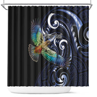 New Zealand Kea Bird Personalised Shower Curtain Maori Tribal Koru Art LT9 Blue - Polynesian Pride
