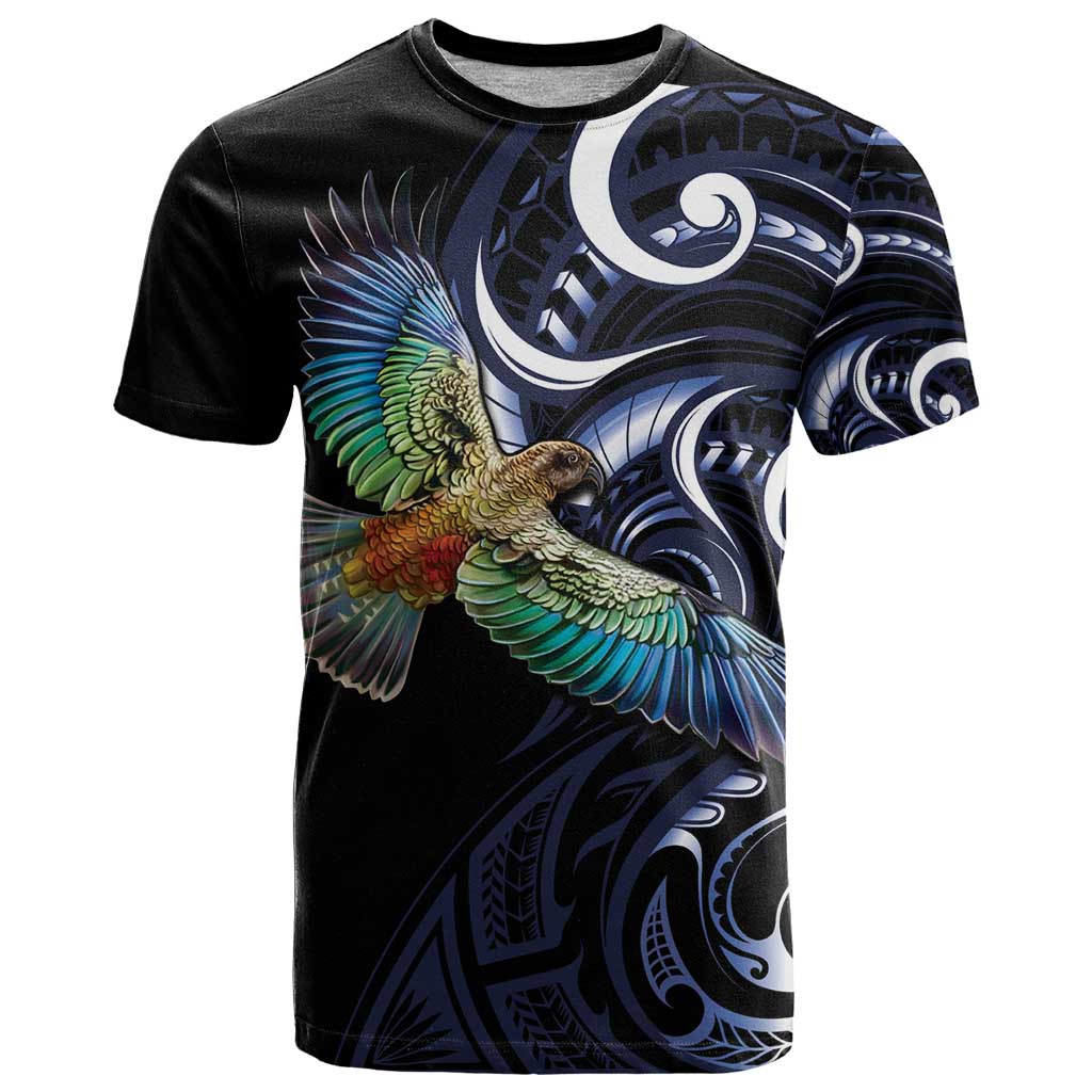 New Zealand Kea Bird Personalised T Shirt Maori Tribal Koru Art LT9 Blue - Polynesian Pride