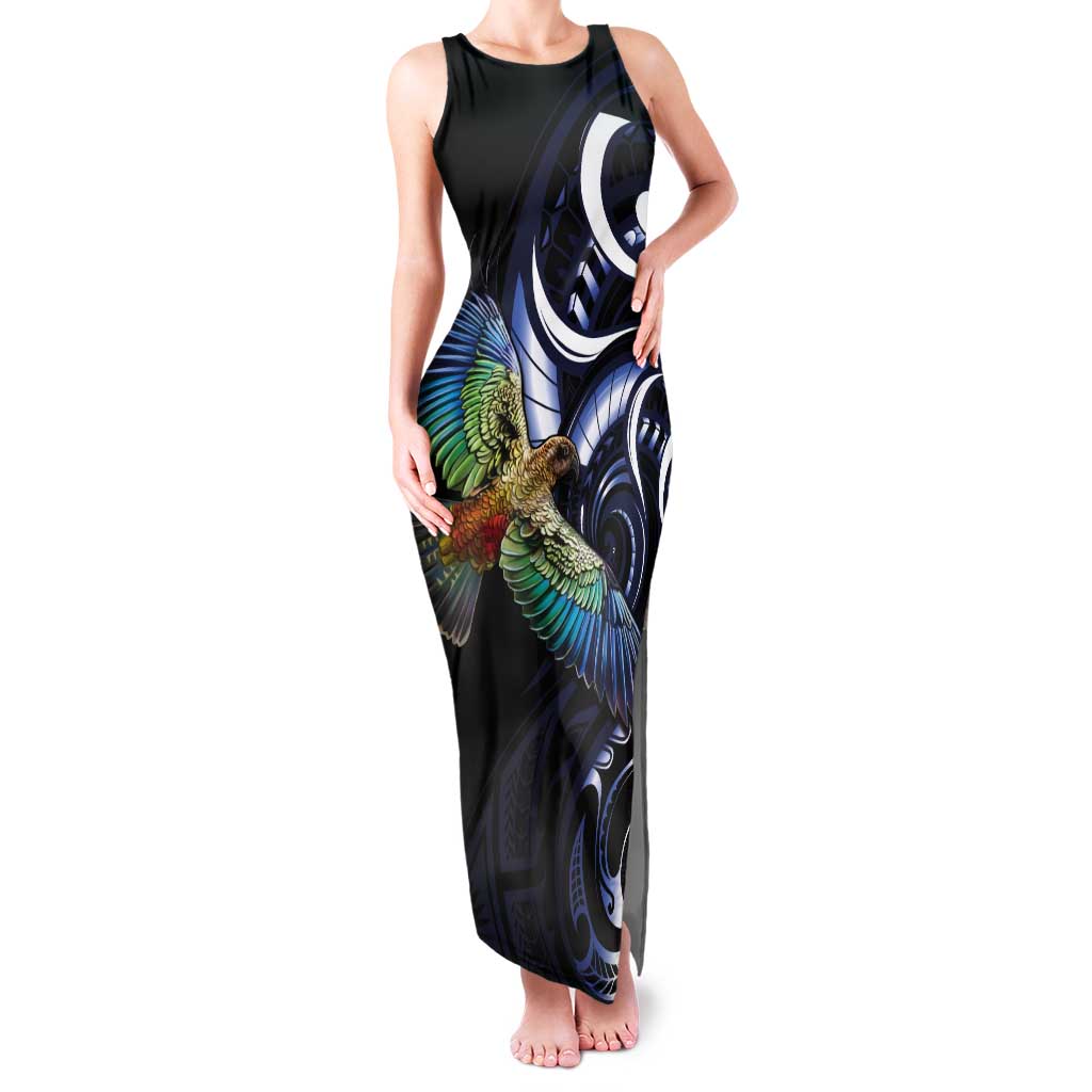 New Zealand Kea Bird Personalised Tank Maxi Dress Maori Tribal Koru Art LT9 Women Blue - Polynesian Pride