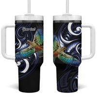 New Zealand Kea Bird Personalised Tumbler With Handle Maori Tribal Koru Art LT9 One Size: 40 oz Blue - Polynesian Pride