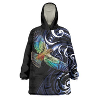 New Zealand Kea Bird Personalised Wearable Blanket Hoodie Maori Tribal Koru Art LT9 One Size Blue - Polynesian Pride