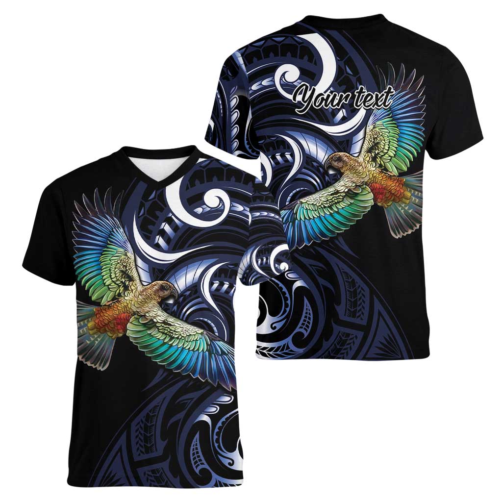 New Zealand Kea Bird Personalised Women V-Neck T-Shirt Maori Tribal Koru Art LT9 - Polynesian Pride