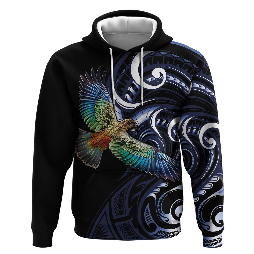 New Zealand Kea Bird Personalised Zip Hoodie Maori Tribal Koru Art LT9 Pullover Hoodie Blue - Polynesian Pride