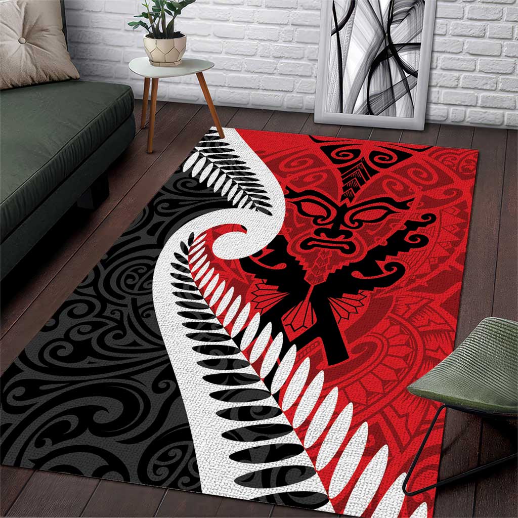 Silver Fern Koru Swirls with Maori Ta Moko Area Rug LT9 Red - Polynesian Pride