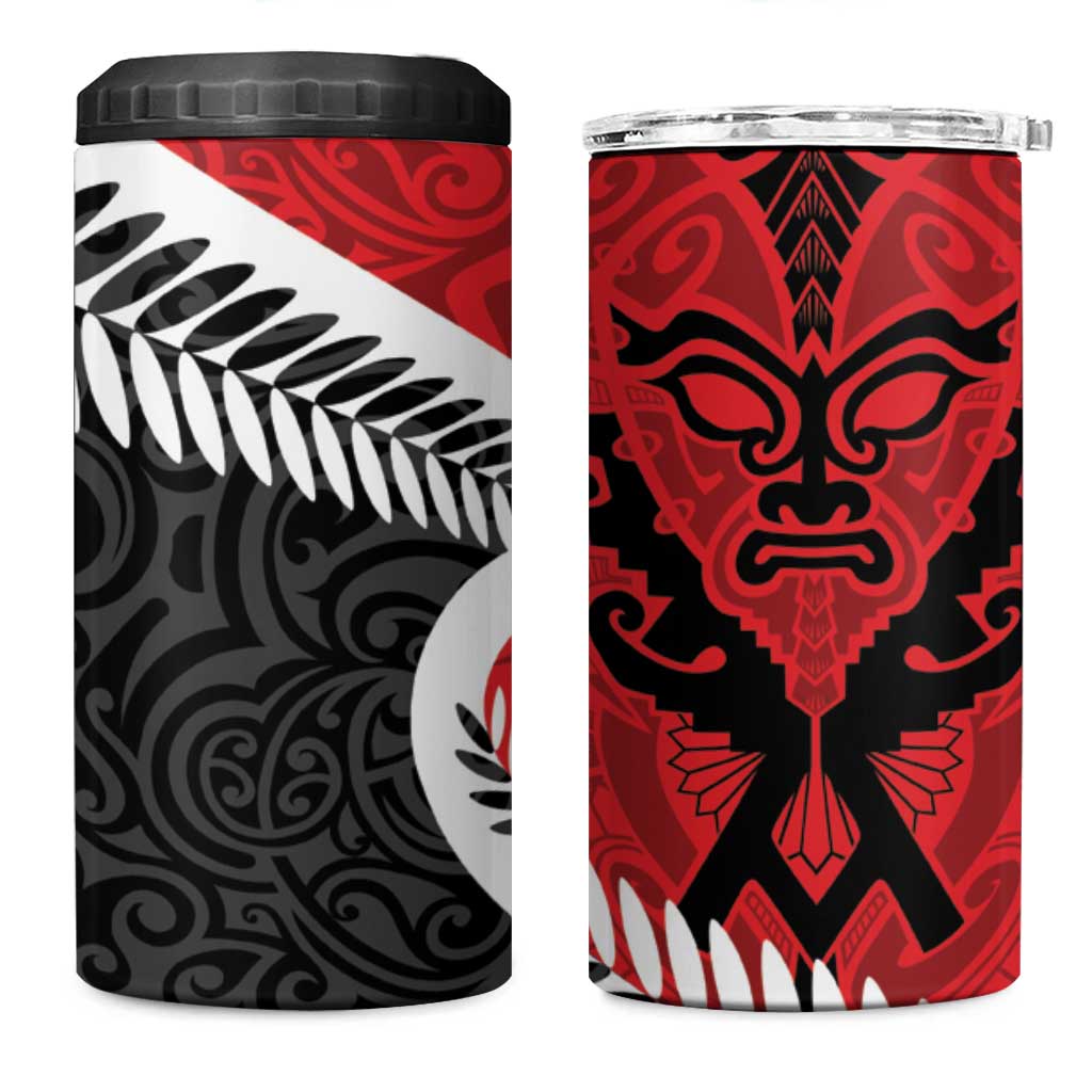 Silver Fern Koru Swirls with Maori Ta Moko 4 in 1 Can Cooler Tumbler LT9 One Size: 16 oz Red - Polynesian Pride