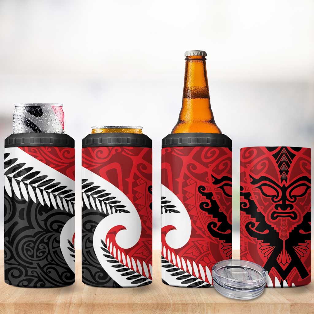 Silver Fern Koru Swirls with Maori Ta Moko 4 in 1 Can Cooler Tumbler LT9 - Polynesian Pride