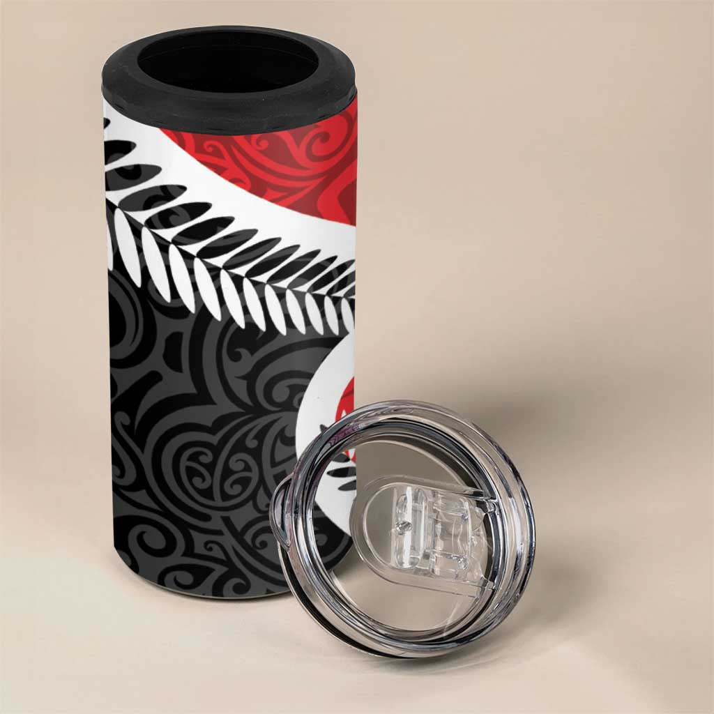 Silver Fern Koru Swirls with Maori Ta Moko 4 in 1 Can Cooler Tumbler LT9 - Polynesian Pride