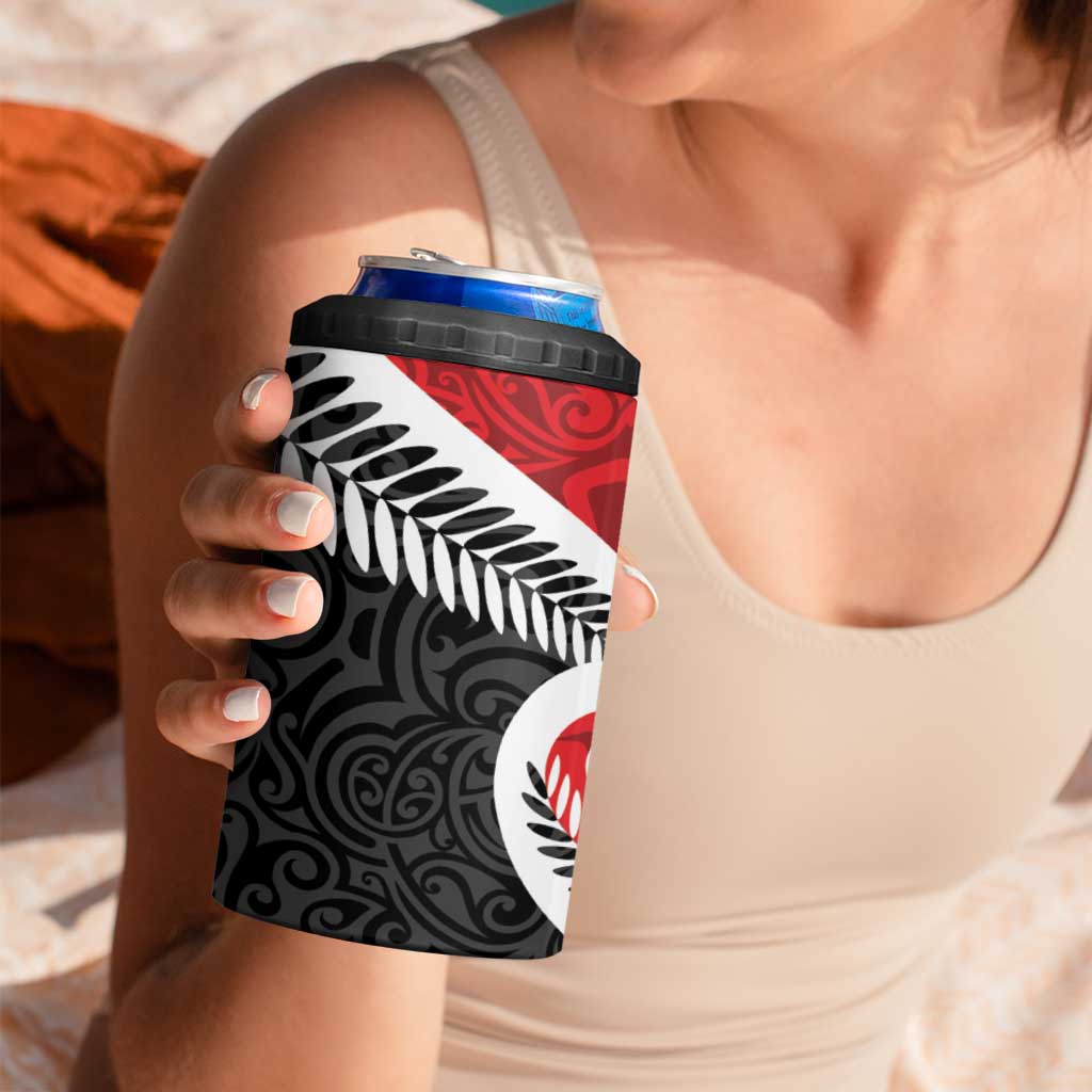 Silver Fern Koru Swirls with Maori Ta Moko 4 in 1 Can Cooler Tumbler LT9 - Polynesian Pride