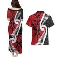Silver Fern Koru Swirls with Maori Ta Moko Couples Matching Puletasi and Hawaiian Shirt LT9 - Polynesian Pride
