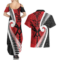 Silver Fern Koru Swirls with Maori Ta Moko Couples Matching Summer Maxi Dress and Hawaiian Shirt LT9 - Polynesian Pride