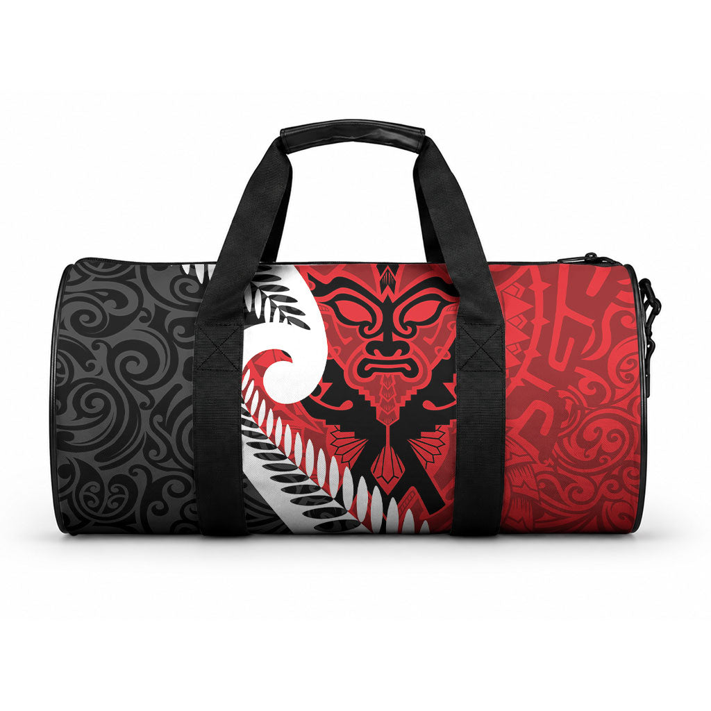 Silver Fern Koru Swirls with Maori Ta Moko Duffle Bag LT9 One size Red - Polynesian Pride