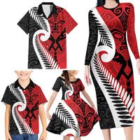 Silver Fern Koru Swirls with Maori Ta Moko Family Matching Long Sleeve Bodycon Dress and Hawaiian Shirt LT9 - Polynesian Pride