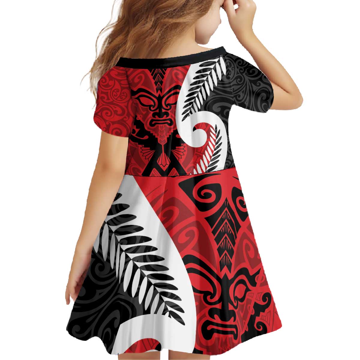 Silver Fern Koru Swirls with Maori Ta Moko Family Matching Off The Shoulder Long Sleeve Dress and Hawaiian Shirt LT9 - Polynesian Pride