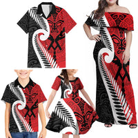 Silver Fern Koru Swirls with Maori Ta Moko Family Matching Off Shoulder Maxi Dress and Hawaiian Shirt LT9 - Polynesian Pride