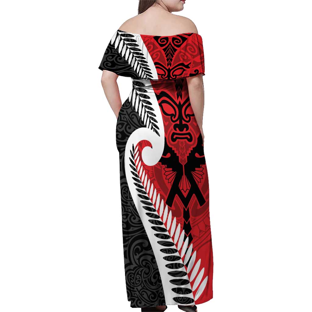 Silver Fern Koru Swirls with Maori Ta Moko Family Matching Off Shoulder Maxi Dress and Hawaiian Shirt LT9 - Polynesian Pride